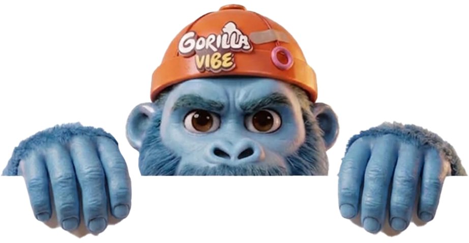 GorillaVibe gorilla in an orange hard hat peeking over the page